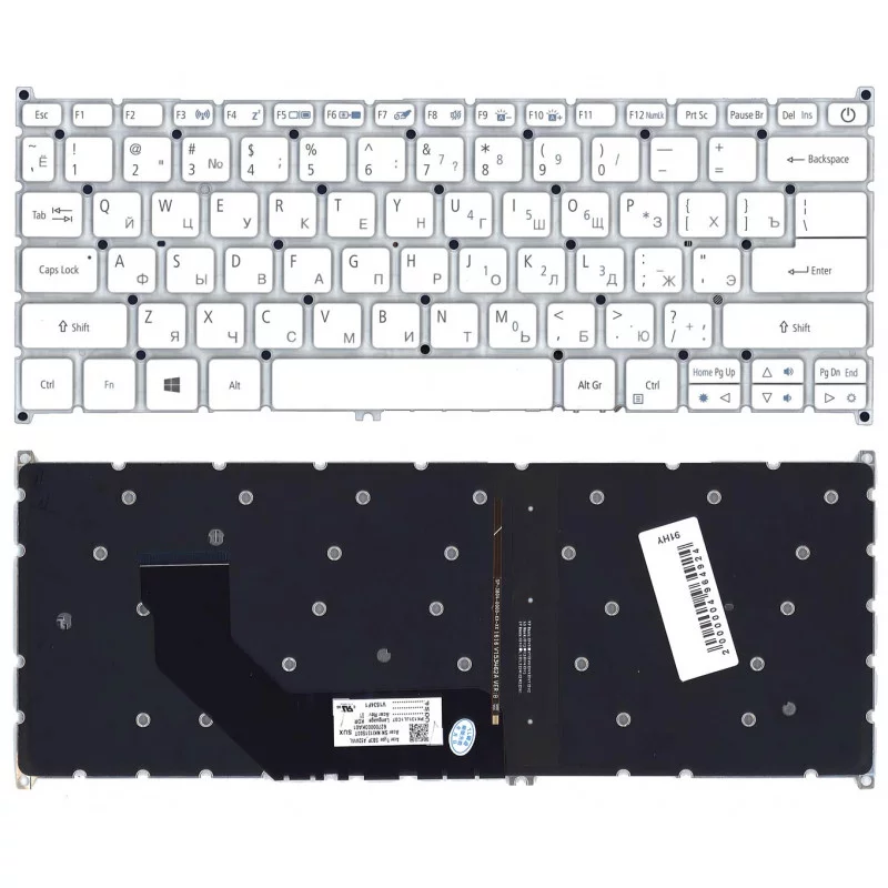 

Клавиатура для ноутбука Acer Swift 3 SF314-41, SF314-52G, SF314-53G, Swift 5 SF514-51, SF514-51G, SF514-51-N78U Aspire S13 S5-371 белая с подсветкой (6B.GKBN5.001), Белый, 6B.GKBN5.001