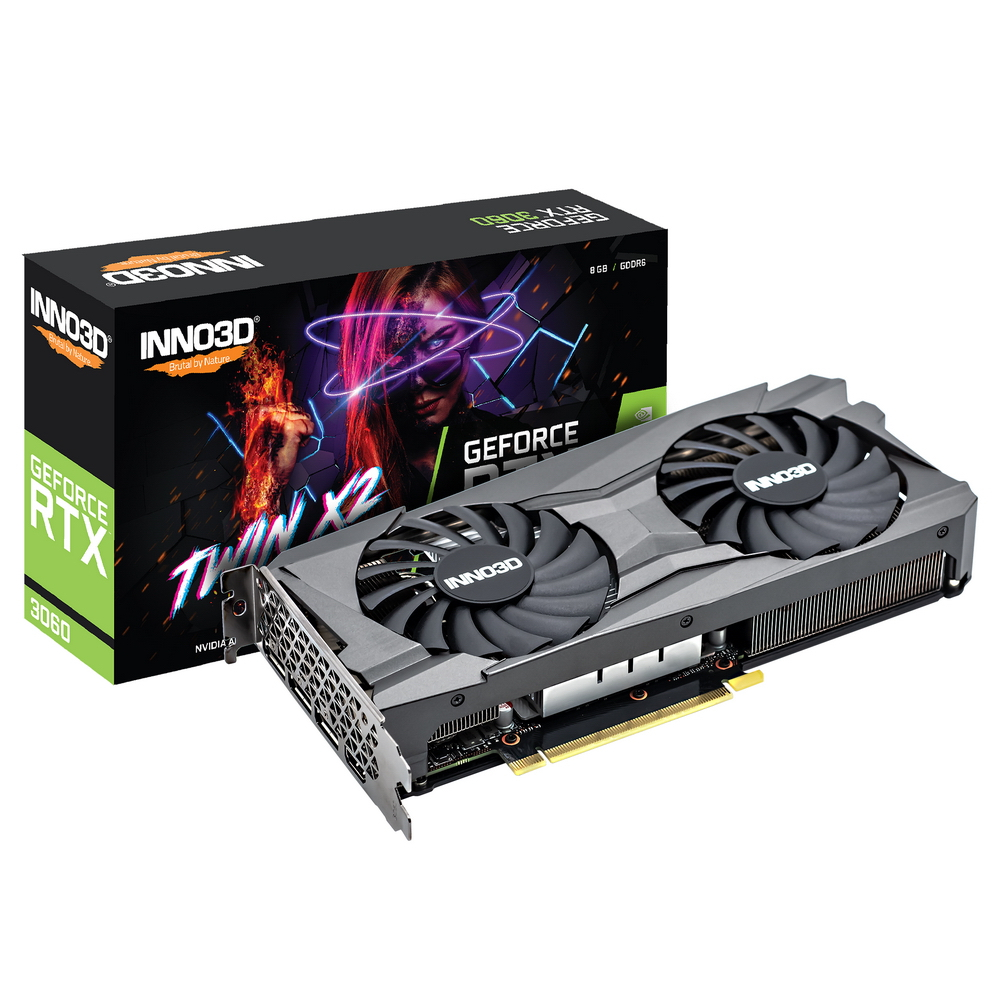 

Видеокарта Inno3D NVIDIA GeForce RTX 3060 TWIN X2 OC, 8Gb DDR6, 128 бит, PCI-E, HDMI, 3DP, Retail (N30602-08D6X-11902130), TWIN X2 OC