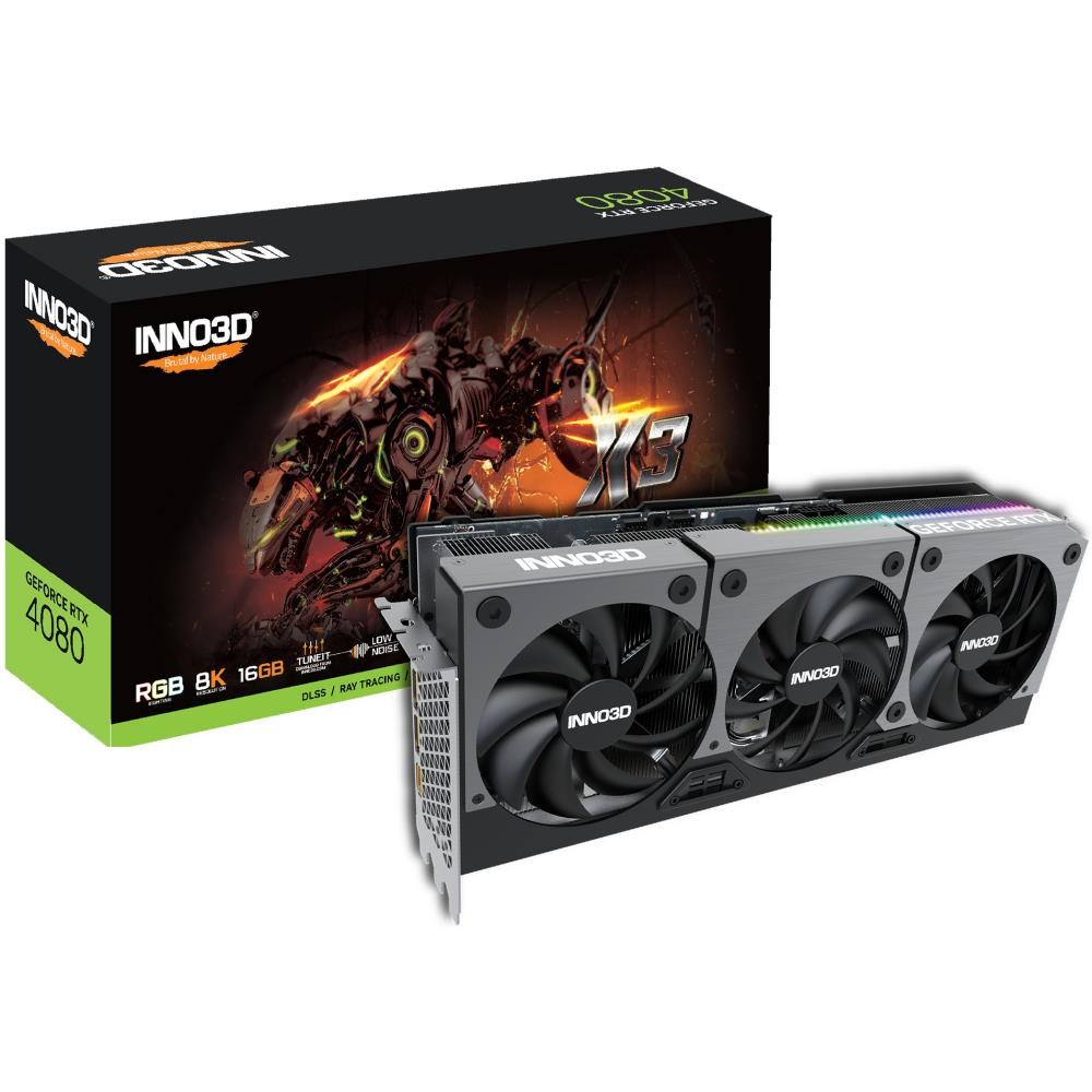 

Видеокарта Inno3D NVIDIA GeForce RTX 4080 X3 OC, 16Gb DDR6X, 256 бит, PCI-E, HDMI, 3DP, Retail (N40803-166XX-187049N), X3 OC