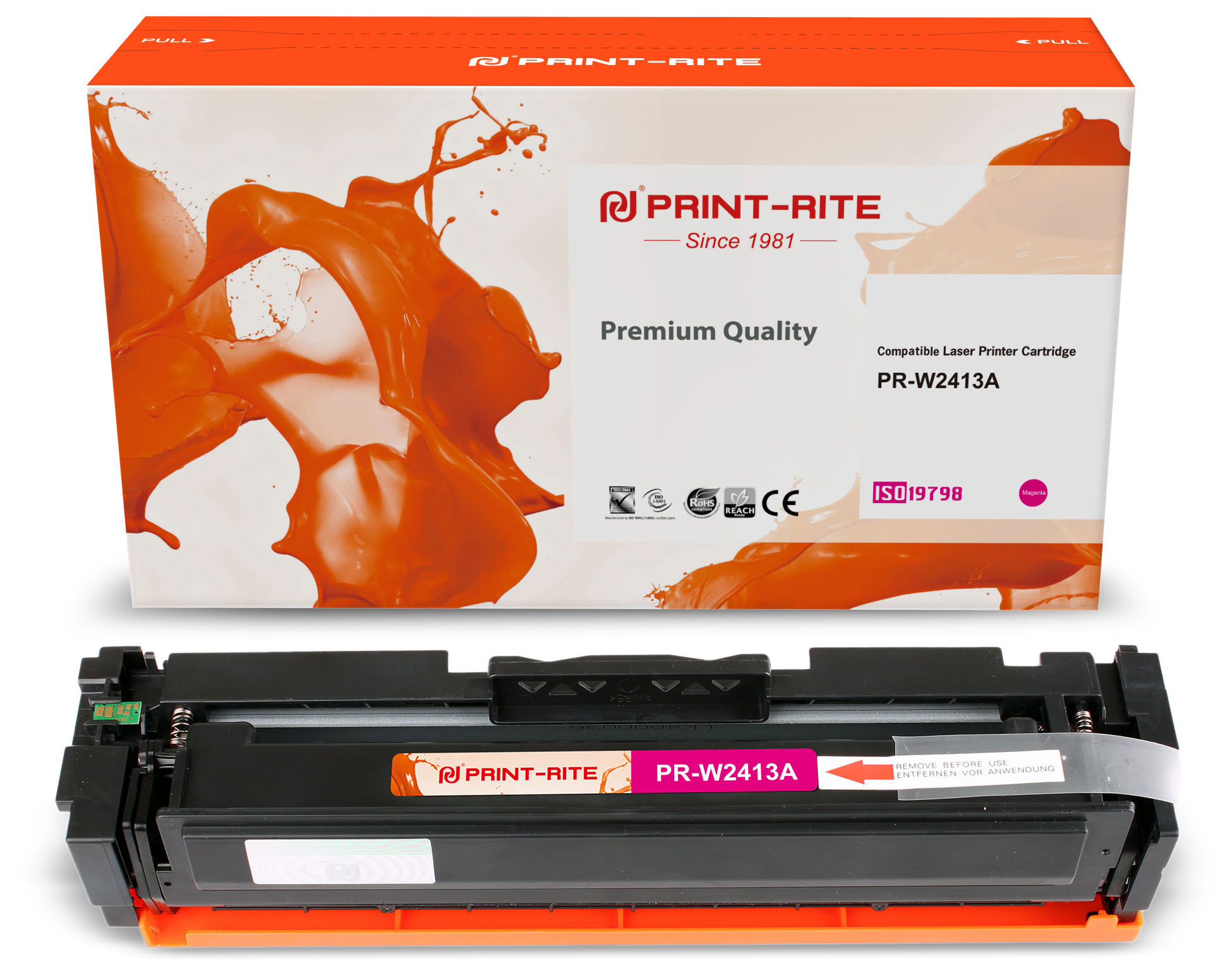 

Картридж лазерный Print-Rite PR-W2413A (W2413A), пурпурный, 850 страниц, совместимый для CLJ Pro M155/MFP M182nw/M183fw