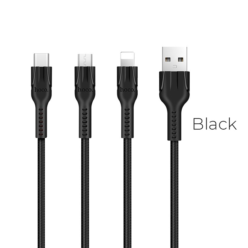 

Кабель USB-Lightning 8-pin+Micro USB+USB Type-C, 2.4A, 1м, черный HOCO Benay U31 (6957531069331), U31