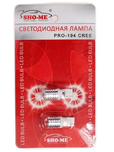 

Лампа автомобильная светодиодная SHO-ME PRO-194, габаритные фонари, стоп-сигналы, 12В, T10, 4500K, 2шт. (1543091), PRO-194