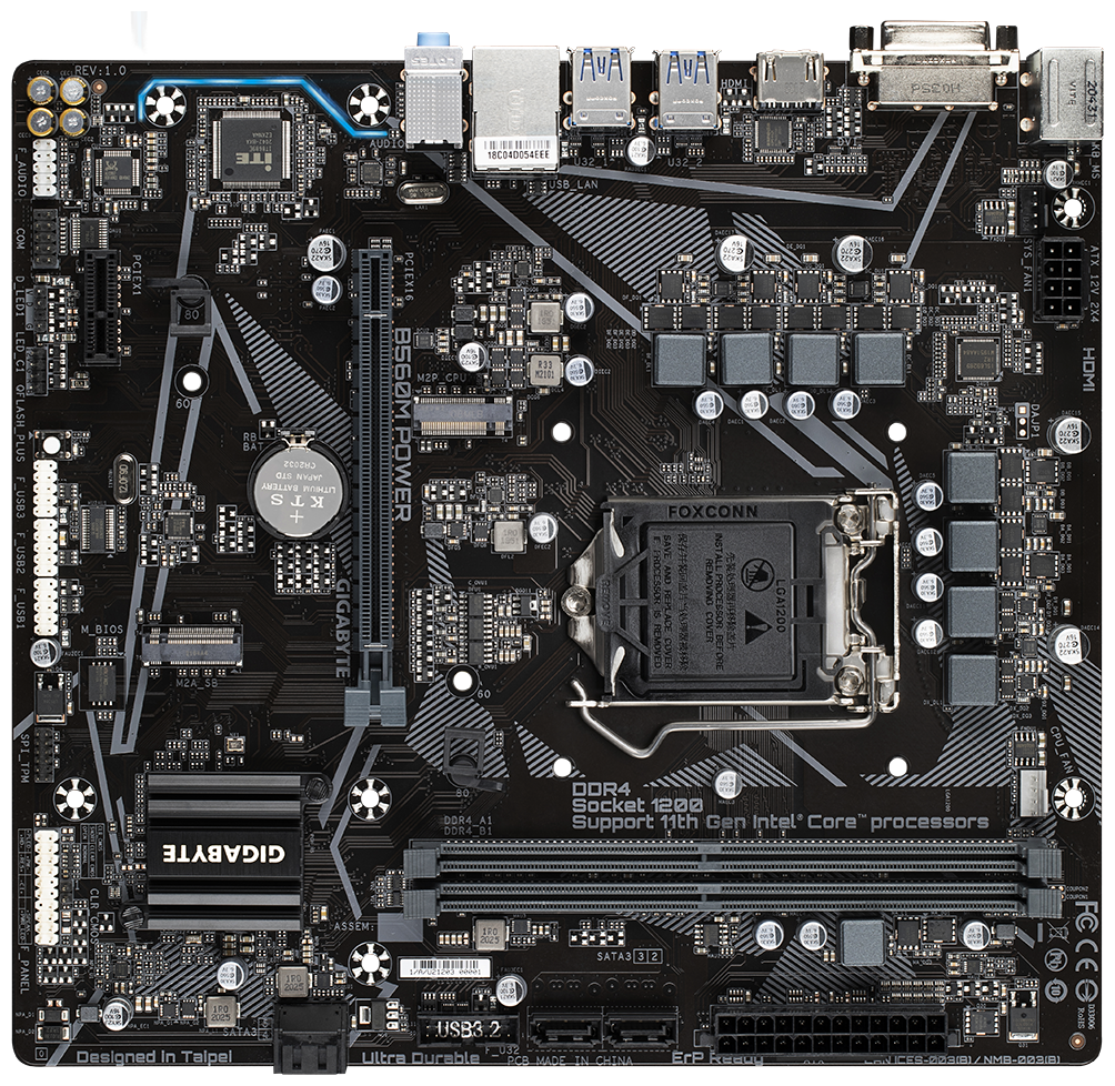 

Материнская плата GIGABYTE B560M POWER, Socket1200, Intel B560, 2xDDR4, PCI-Ex16, 4SATA3, 7.1-ch, GLAN, 6 USB 3.2, DVI, HDMI, mATX, Retail, B560M POWER