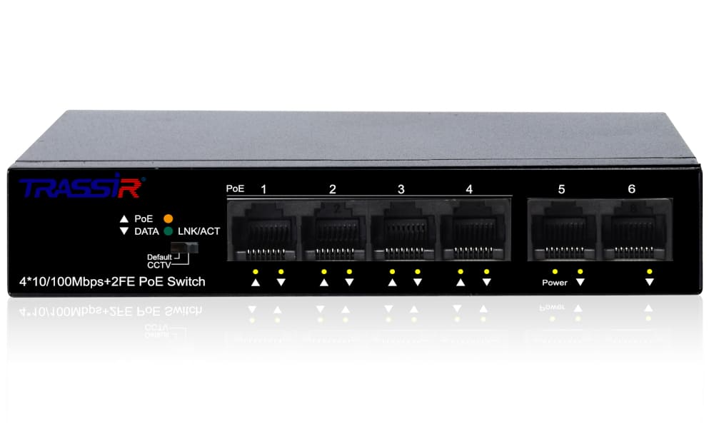 

Коммутатор Trassir TR-NS1106-60-4POE, кол-во портов: 4x100 Мбит/с, кол-во SFP/uplink: RJ-45 2x100 Мбит/с, PoE: 4x32Вт (макс. 60Вт) (TR-NS1106-60-4POE), TR-NS1106-60-4POE