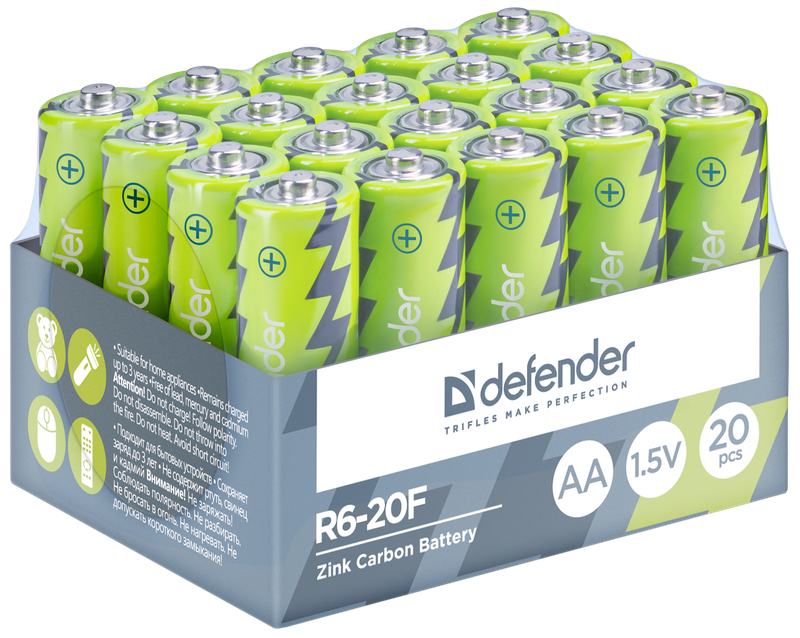 

Батарея Defender R6-20F, AA (R6), 1.5V, 20шт. (56016)