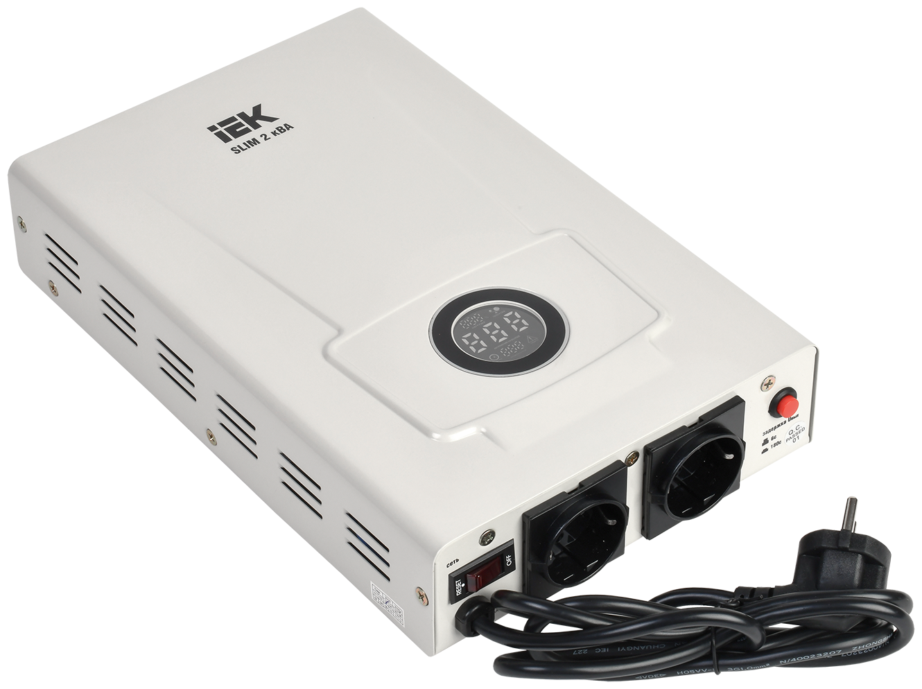 

Стабилизатор напряжения IEK Slim, 2000VA, EURO, белый (IVS22-1-002-09), Slim
