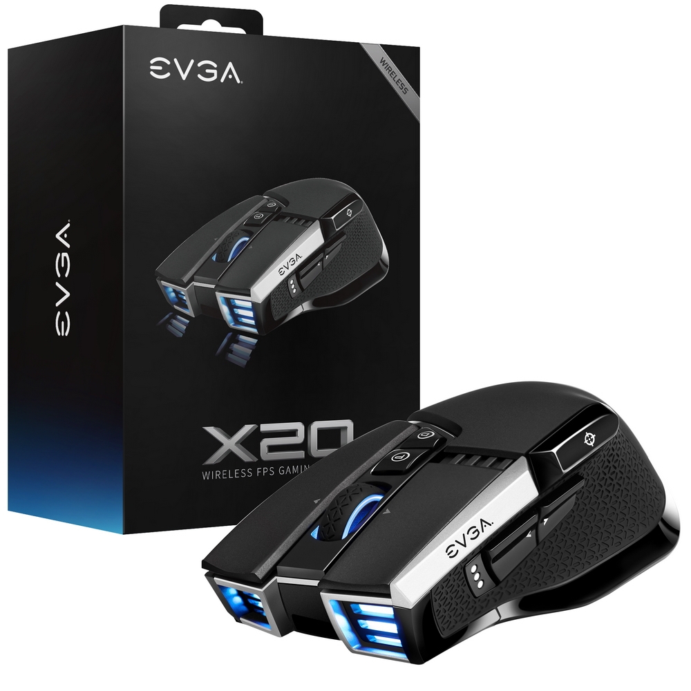 Мышь беспроводная/проводная EVGA X20, 16000dpi, оптическая светодиодная, Bluetooth/Радиоканал/USB, черный (903-T1-20BK-K3)