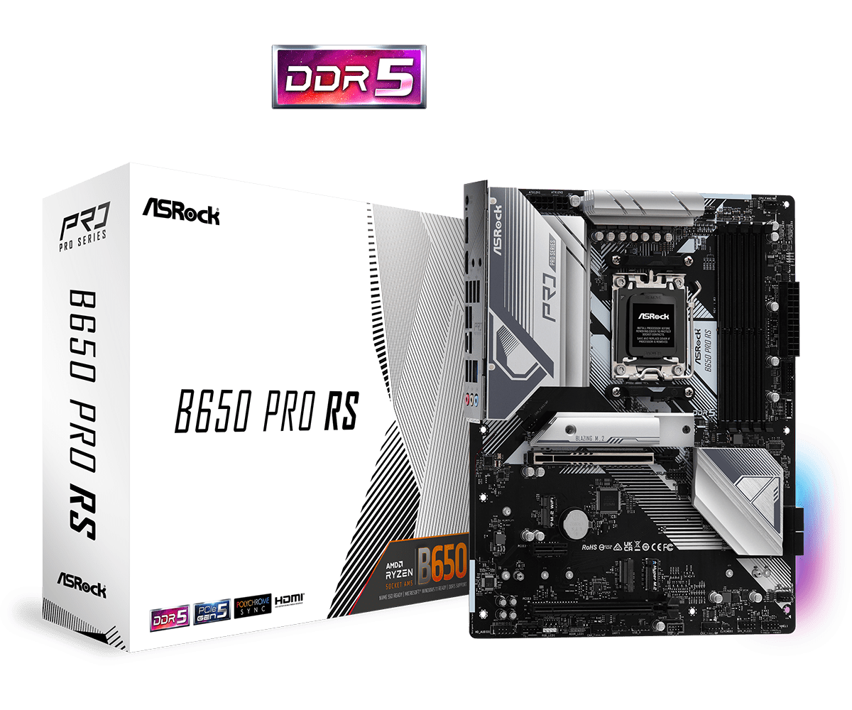

Материнская плата ASRock B650 PRO RS, AM5, AMD B650, 4xDDR5 DIMM, 2PCI-Ex16, 4SATA3, 7.1-ch, 2.5GLAN, 7 USB 3.2, 2 USB Type-C, HDMI, DP, ATX, Retail, B650 PRO RS
