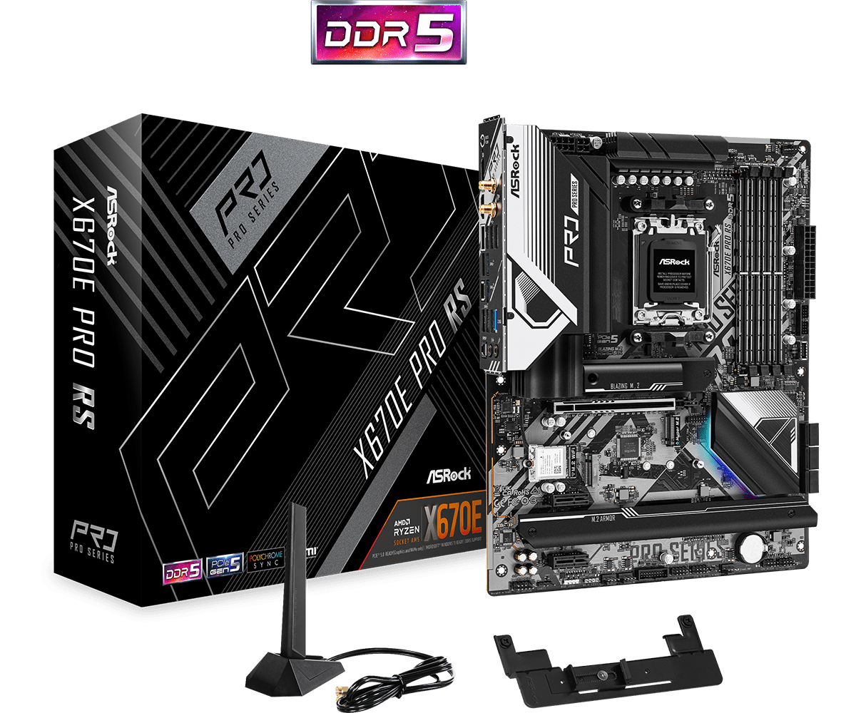 

Материнская плата ASRock X670E PRO RS, AM5, AMD X670E, 4xDDR5 DIMM, PCI-Ex16, 6SATA3, 7.1-ch, 2.5GLAN, 11 USB 3.2, 2 USB Type-C, HDMI, DP, ATX, Retail, X670E PRO RS