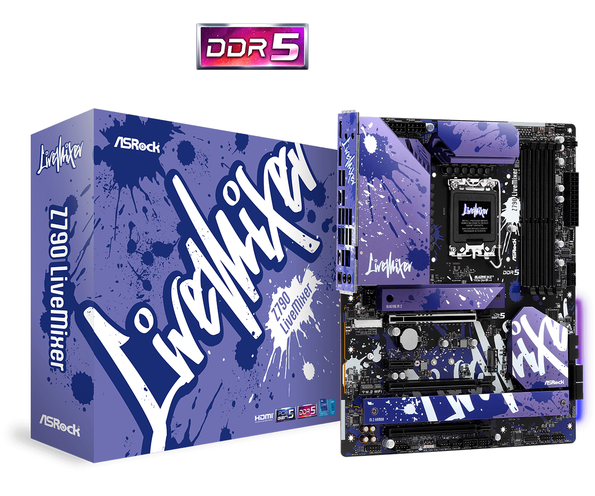 

Материнская плата ASRock Z790 LIVEMIXER, Socket1700, Intel Z790, 4xDDR5 DIMM, 3PCI-Ex16, 4SATA3, 7.1-ch, 2.5GLAN, 13 USB 3.2, 3 USB Type-C, HDMI, DP, ATX, Retail, Z790 LIVEMIXER