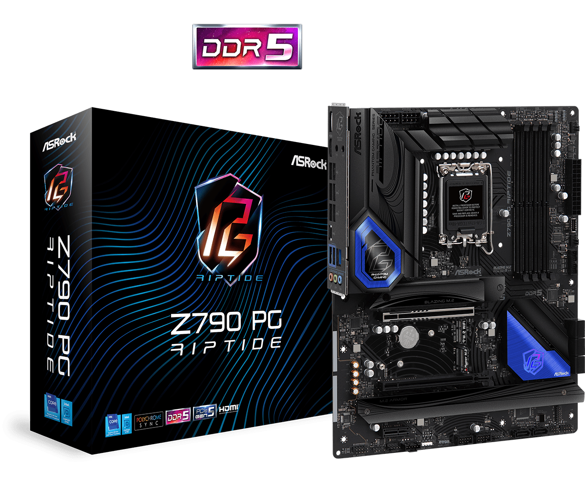 

Материнская плата ASRock Z790 PG RIPTIDE, Socket1700, Intel Z790, 4xDDR5 DIMM, 2PCI-Ex16, 8SATA3, 7.1-ch, 2.5GLAN, 11 USB 3.2, 2 USB Type-C, HDMI, DP, ATX, Retail, Z790 PG RIPTIDE