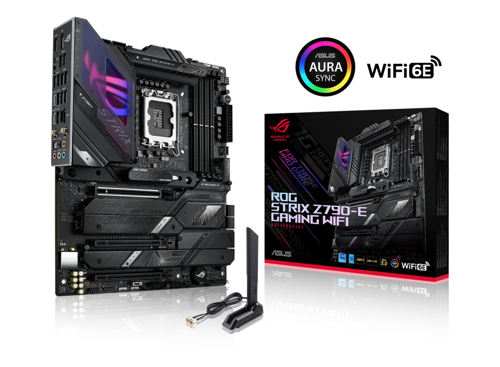 

Материнская плата ASUS ROG STRIX Z790-E GAMING WIFI, Socket1700, Intel Z790, 4xDDR5 DIMM, 3PCI-Ex16, 4SATA3, 7.1-ch, 2.5GLAN, 17 USB 3.2, 3 USB Type-C, HDMI, DP, ATX, Retail, ROG STRIX Z790-E GAMING WIFI