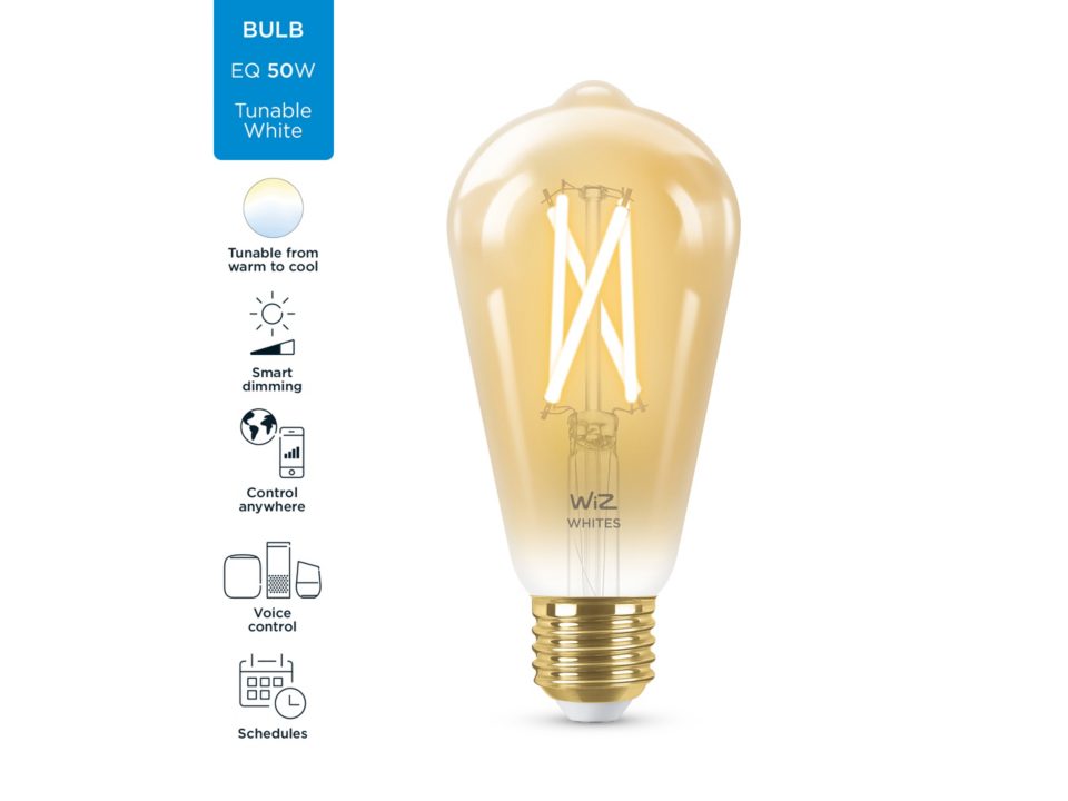 

Умная лампа WIZ Wi-Fi BLE 50W ST64 E27 920-50 Amb 1PF/6 , 6.7Вт, 640лм, 2000-5000K, E27, WiFi, прозрачный (929003018701), Wi-Fi BLE 50W ST64 E27 920-50 Amb 1PF/6