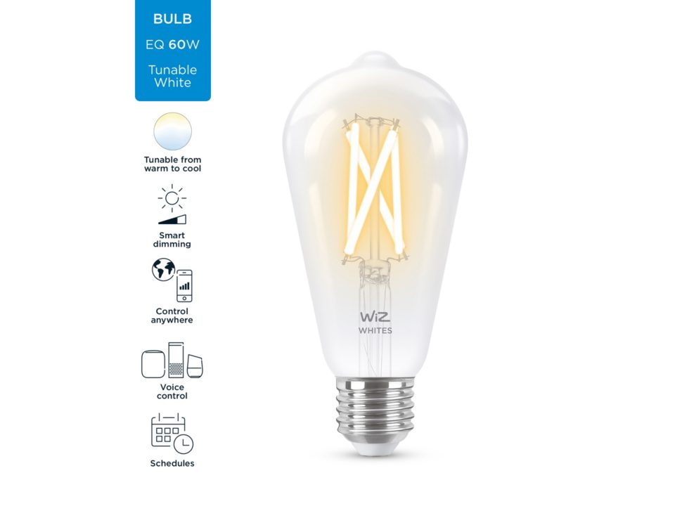 Умная лампа WIZ Wi-Fi BLE 60W ST64 E27 927-65 CL 1PF/6, 7 Вт, 2700-6500К, E27