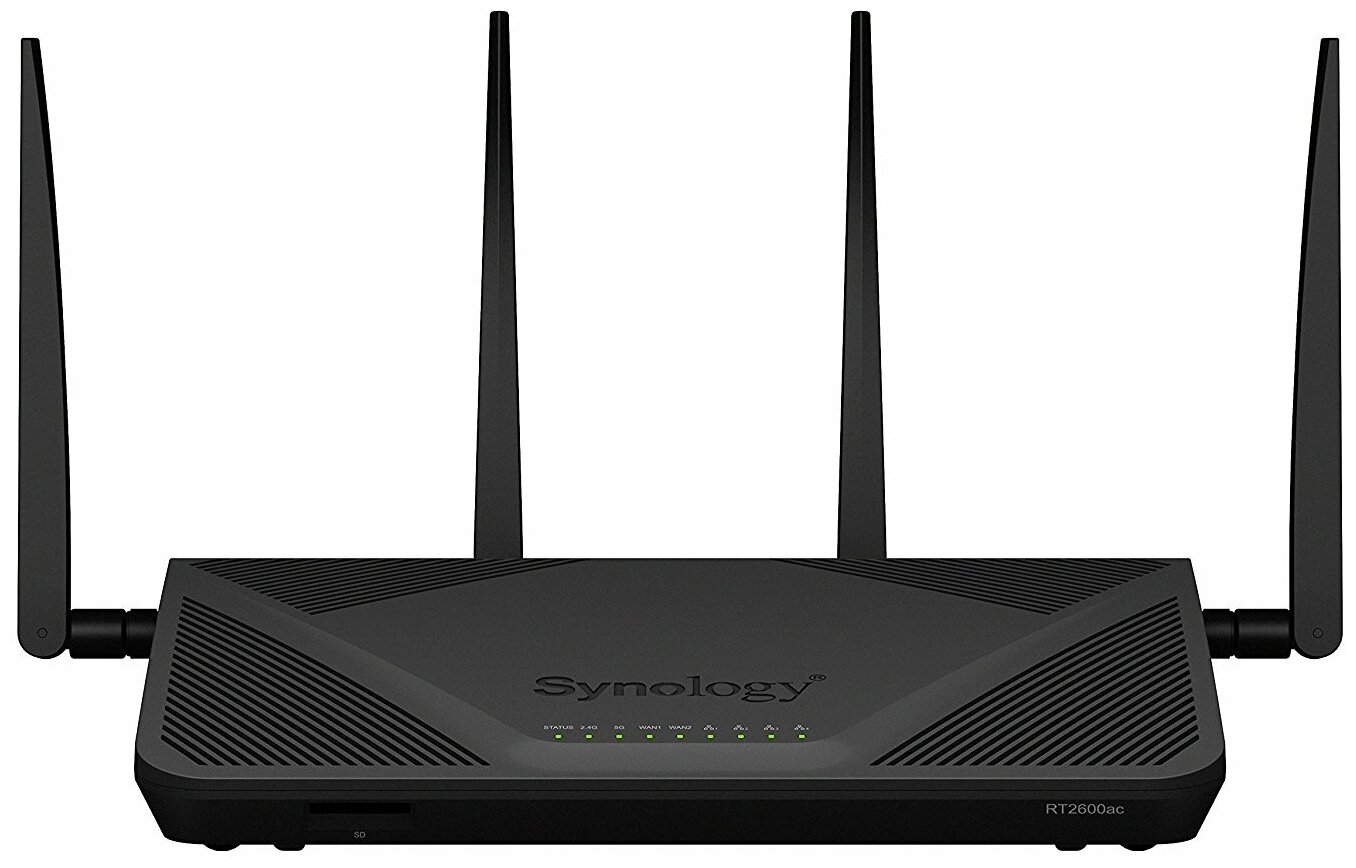 

Wi-Fi роутер Synology RT2600ac, 802.11a/b/g/n/ac, 2.4 / 5 ГГц, до 2.53 Гбит/с, WAN 1x1 Гбит/с, внешних антенн: 4, 1xUSB 2.0, 1xUSB 3.0 (RT2600ac), RT2600ac