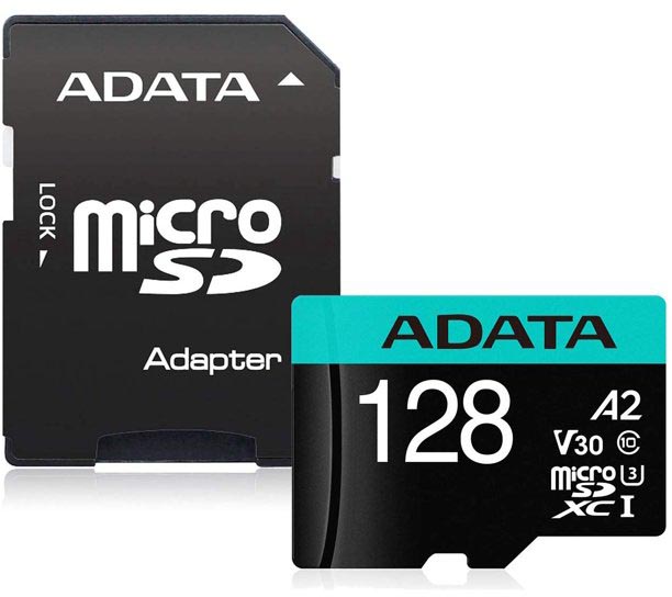 Карта памяти 128Gb microSD ADATA Premier Pro Class 10 UHS-II U3 V30 A2 + адаптер (AUSDX128GUI3V30SA2-RA1)