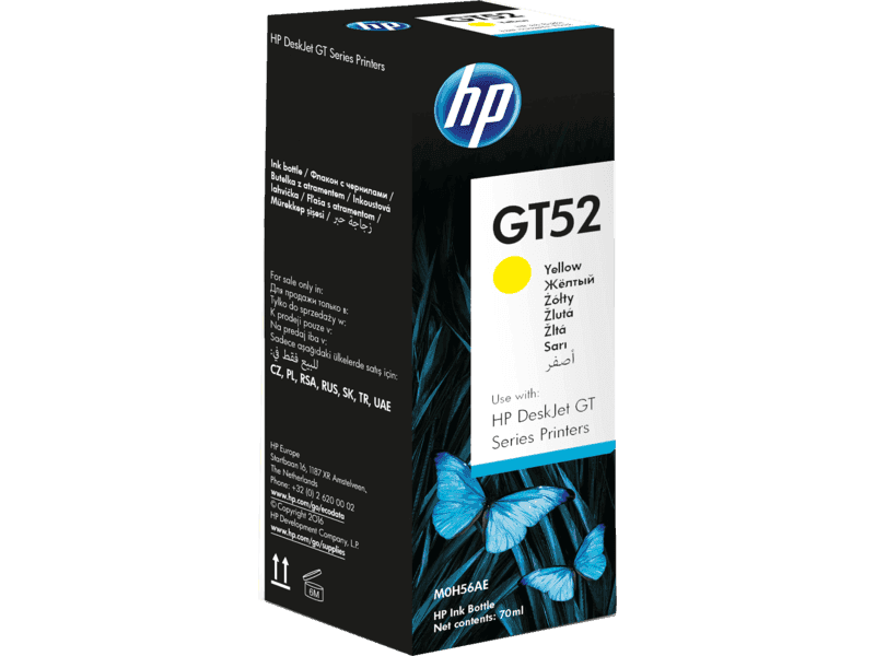 

Чернила HP GT52, 70мл, желтый, оригинальные, водные для Ink Tank 115/310/315/318/319;Ink Tank Wireless 410/415/416/418/419;DeskJet GT 5810/5820/5812/5822 (M0H56AA), GT52