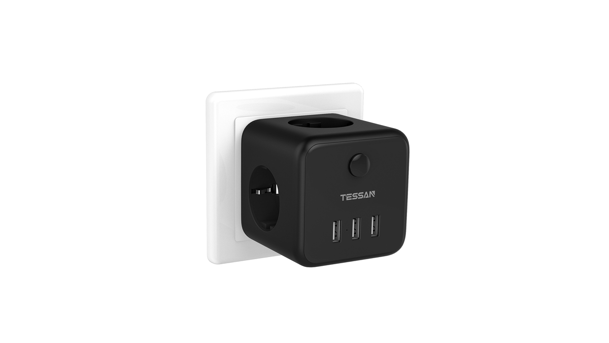 

Сетевой фильтр Tessan TS-301-DE, 3-розетки, 3xUSB, черный (80001835), TS-301-DE