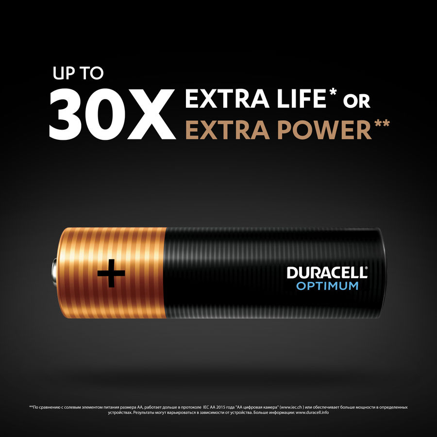 Батарея Duracell Optimum, AA (LR06/15А), 1.5V, 4шт. (5014061) - фото 1