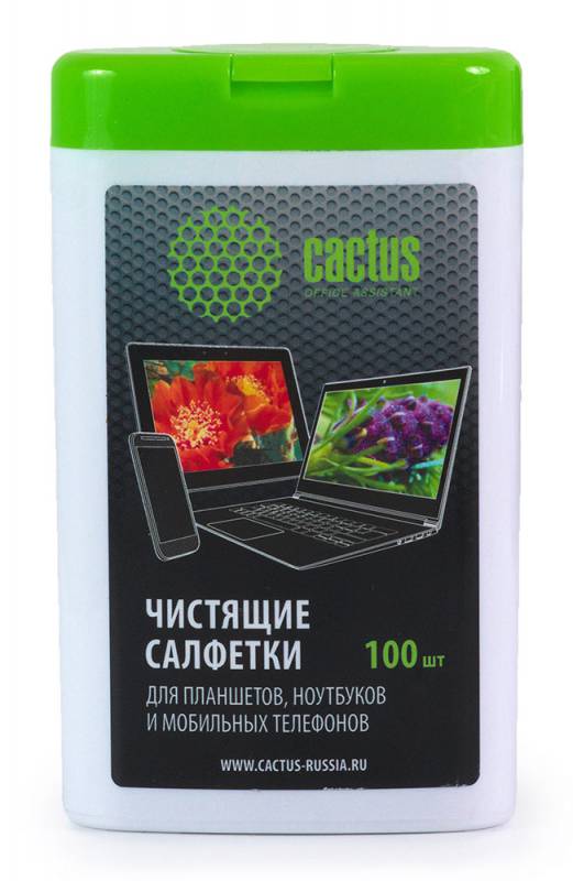 

Салфетки влажные 100шт. для планшетов/смартфонов/ноутбуков CS-T1005 Cactus, CS-T1005