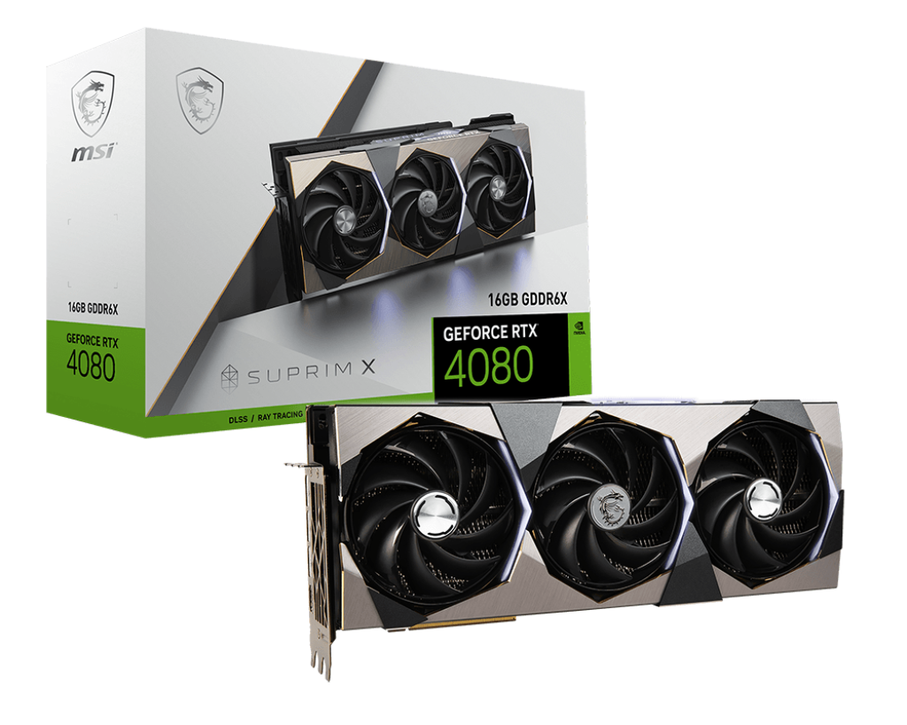 

Видеокарта MSI NVIDIA GeForce RTX 4080 SUPRIM X, 16Gb DDR6X, 256 бит, PCI-E, HDMI, 3DP, Retail (RTX 4080 16GB SUPRIM X), SUPRIM X