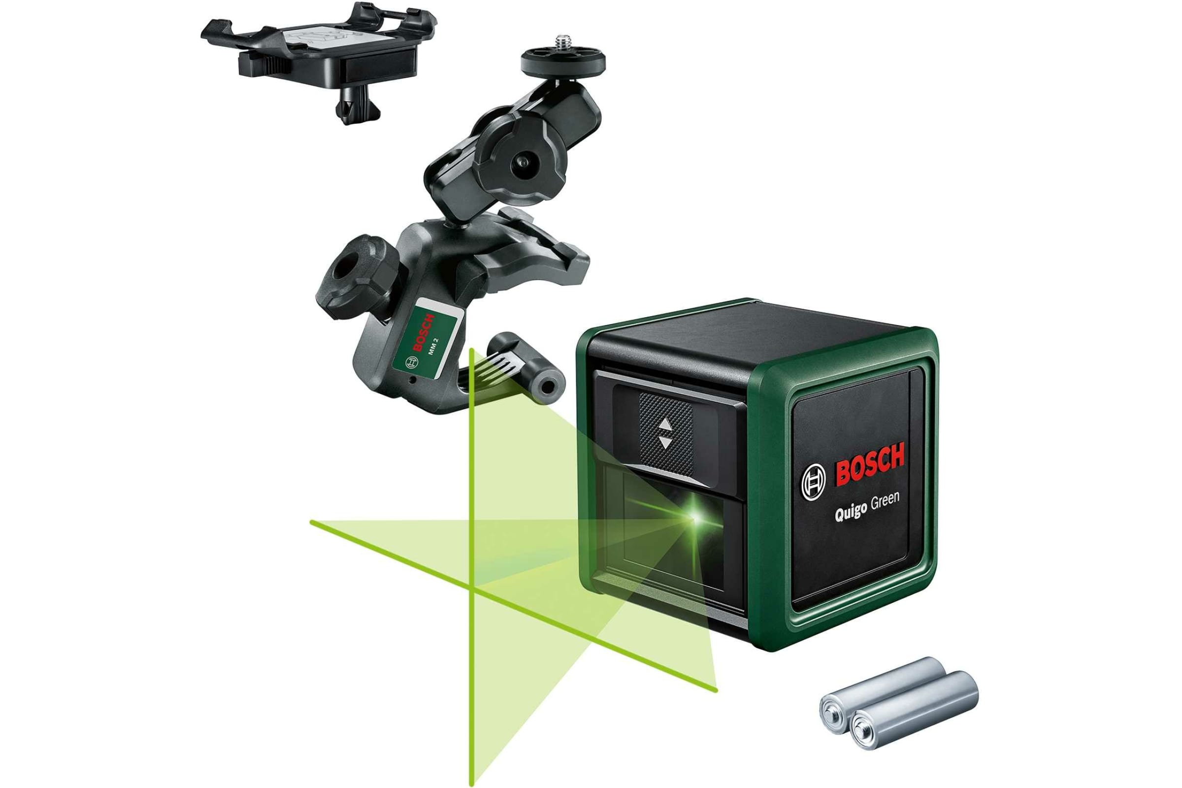 Уровень лазерный (нивелир) линейный, до 12 м, BOSCH Quigo green + MM2