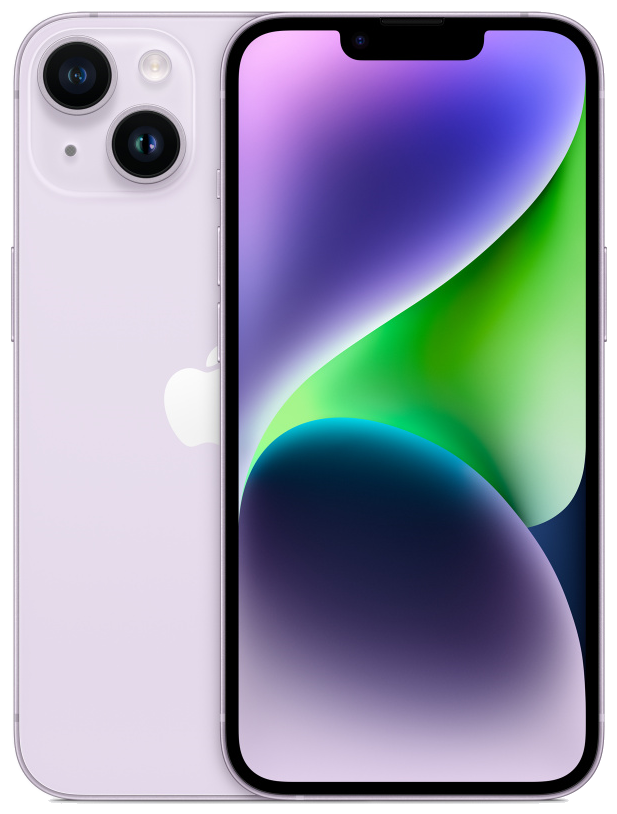 

Смартфон Apple IPhone 14, 6.1" 2532x1170 OLED, Apple A15 Bionic, 6Gb RAM, 128Gb, 3G/4G/5G, NFC, Wi-Fi, BT, 2xCam, 2-Sim, Lightning, iOS 16, фиолетовый (MPUW3CH/A), IPhone 14