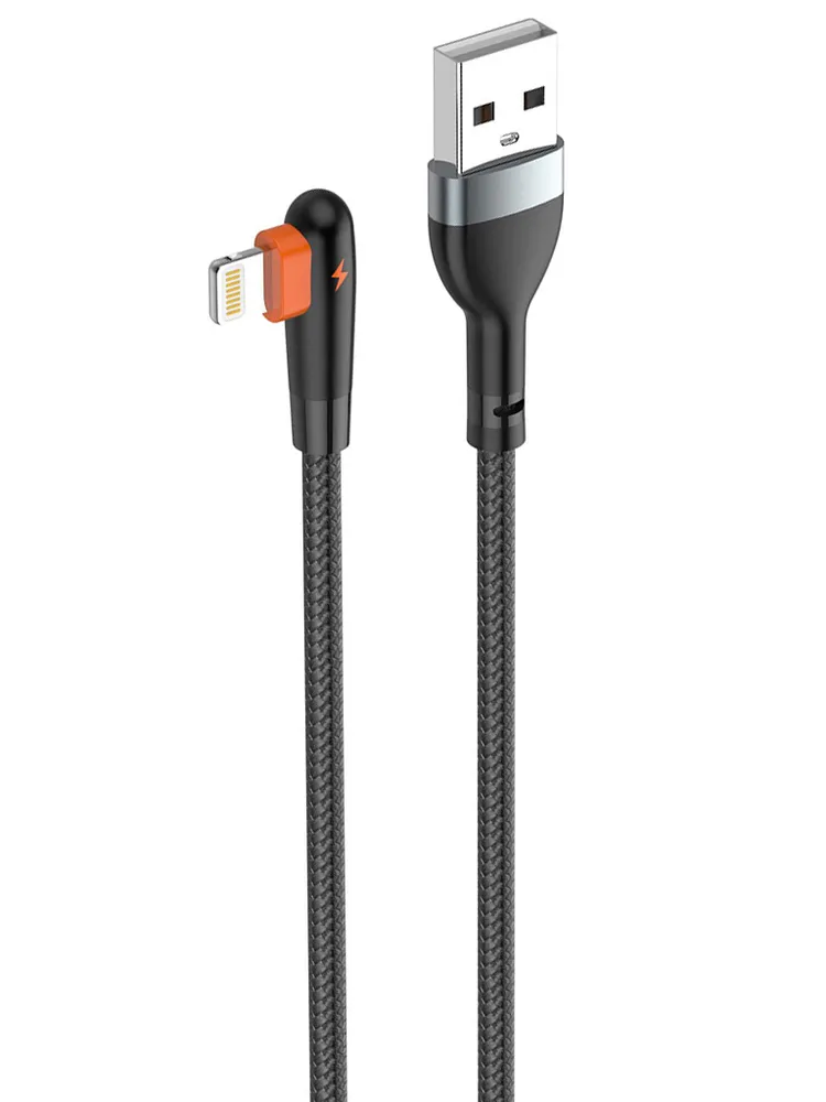 

Кабель USB-Lightning 8-pin, угловой, 2.4A, 1м, черный/оранжевый LDNIO LS561 (LD_C3801), LS561