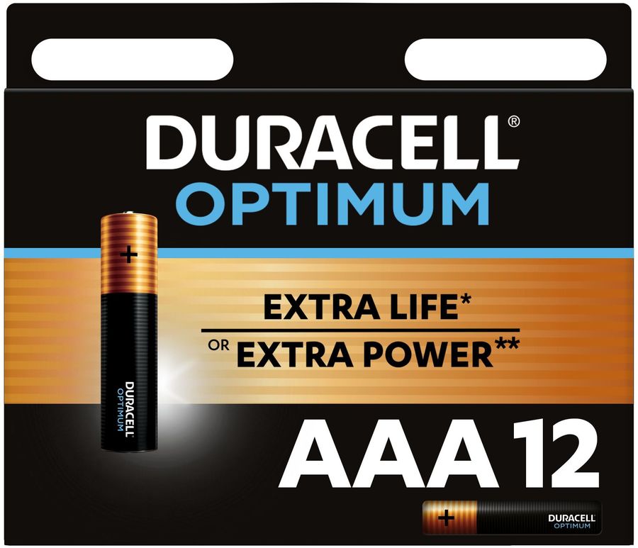

Батарея Duracell Optimum, AAA (LR03/24А), 1.5V, 12шт. (5014074)