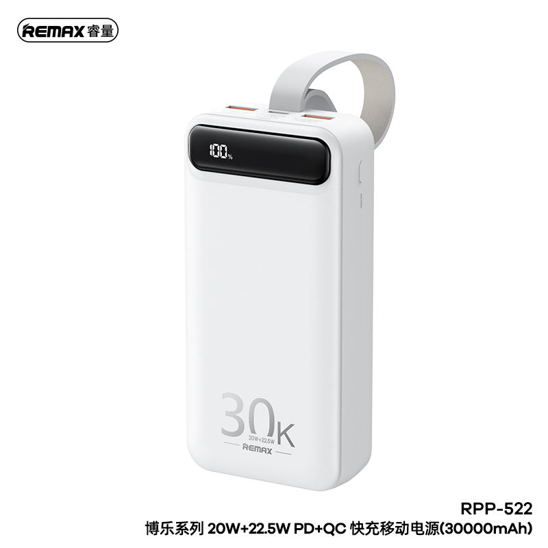 

Портативный аккумулятор (Powerbank) Remax RPP-522, 30000mAh, 2xUSB, 3A, QC, белый (6954851201854), RPP-522