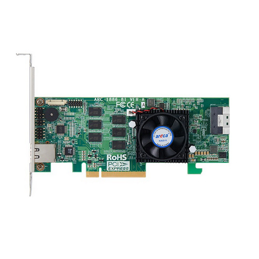 

Контроллер Areca ARC-1886, SAS/SATA/NVMe 12G, 8-port (SlimSAS), 0, 1, 3, 5, 6, 10, 30, 50, 60, JBOD, 8gb, PCI-Ex8, Retail (ARC-1886-8I), ARC-1886