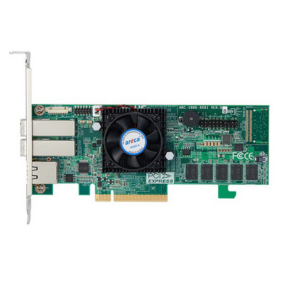 

Контроллер Areca ARC-1886, SAS/SATA/NVMe 12G, 8-port (miniSAS HD), 0, 1, 3, 5, 6, 10, 30, 50, 60, JBOD, 8gb, PCI-Ex8, Retail (ARC-1886-8X), ARC-1886