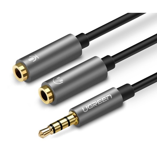 Кабель-разветвитель Jack 3.5mm(4pin) (F) 2xJack 3.5mm(F), 20 см, UGREEN AV141