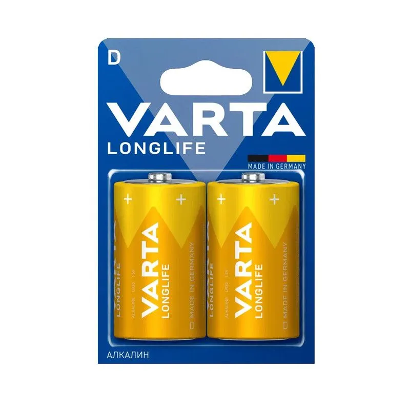 

Батарейка Varta Longlife, D (LR20/13А), 1.5V, 2 шт. (04120101412)