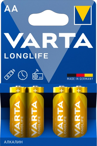 

Батарейка Varta Longlife, AA (LR6-20F), 1.5V, 4 шт. (04106101414)