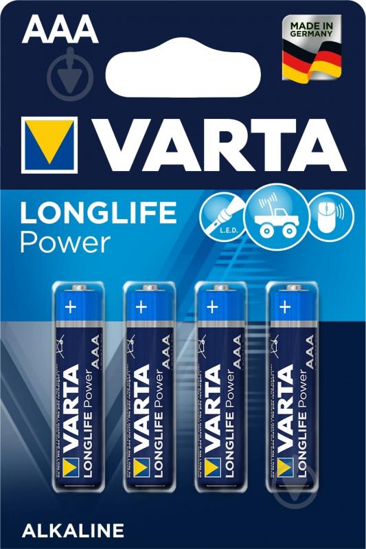 

Батарейка Varta Longlife Power, AAA (LR03/24А), 1.5V, 4 шт. (04903121414)