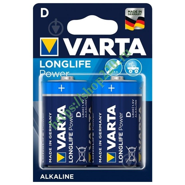 Батарея Varta Longlife Power, D (LR20/13А), 1.5V, 2шт. (04920121412) - фото 1