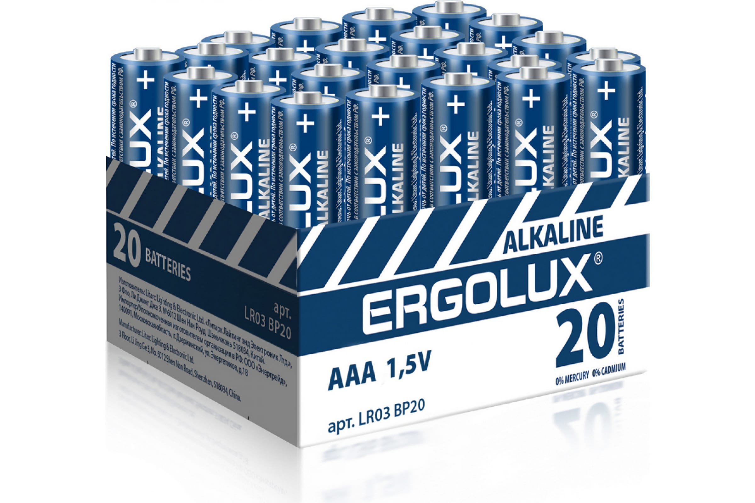 

Батарейка Ergolux Alkaline, AAA (LR03/24А), 1.5V, 20 шт. (14674)