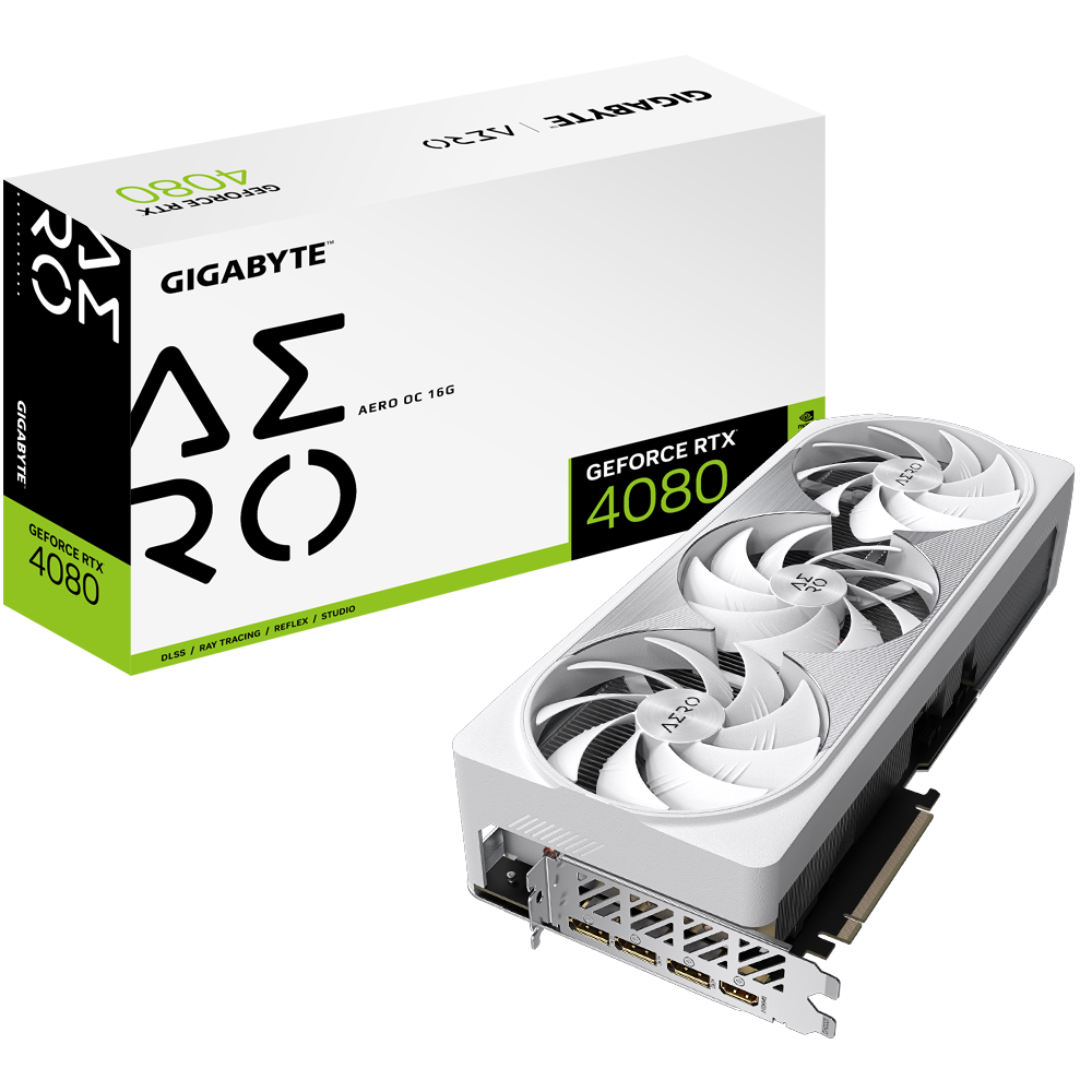 

Видеокарта GIGABYTE NVIDIA GeForce RTX 4080 AERO OC, 16Gb DDR6X, 256 бит, PCI-E, HDMI, 3DP, Retail (GV-N4080AERO OC-16GD), AERO OC