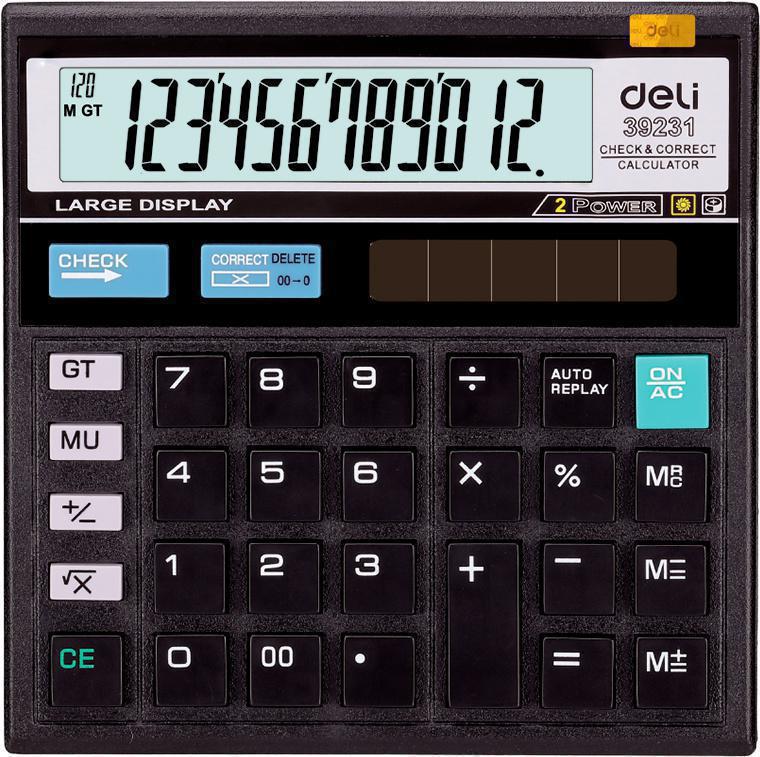 Калькулятор настольный DELI E39231, 12-разрядный, однострочный экран, черный ( E39231)
