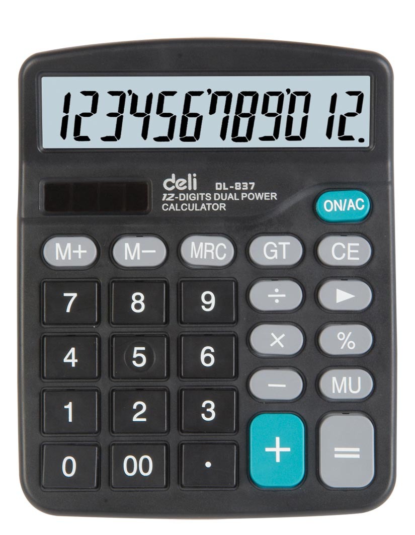 Калькулятор настольный DELI E837, 12-разрядный, однострочный экран, черный (E837)