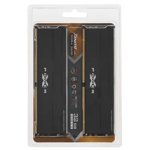 

Комплект памяти DDR4 DIMM 32Gb (2x16Gb), 3600MHz, CL18, 1.35V, Silicon Power, XPOWER Zenith RGB (SP032GXLZU360BDD) Retail, SP032GXLZU360BDD