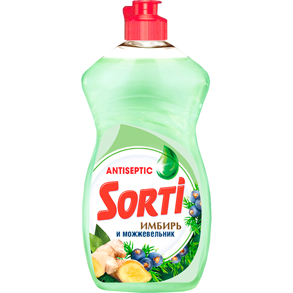 

Средство для мытья посуды Sorti Antiseptik, 450мл, жидкость, можжевельник и имбирь (00002813), Antiseptik