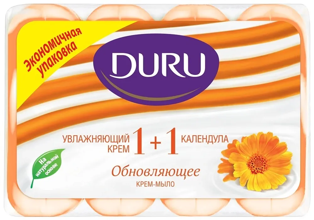 

Мыло Duru 1+1 Увлажняющий крем и календула, увлажняющее, 80г, 4шт., Увлажняющий крем и календула