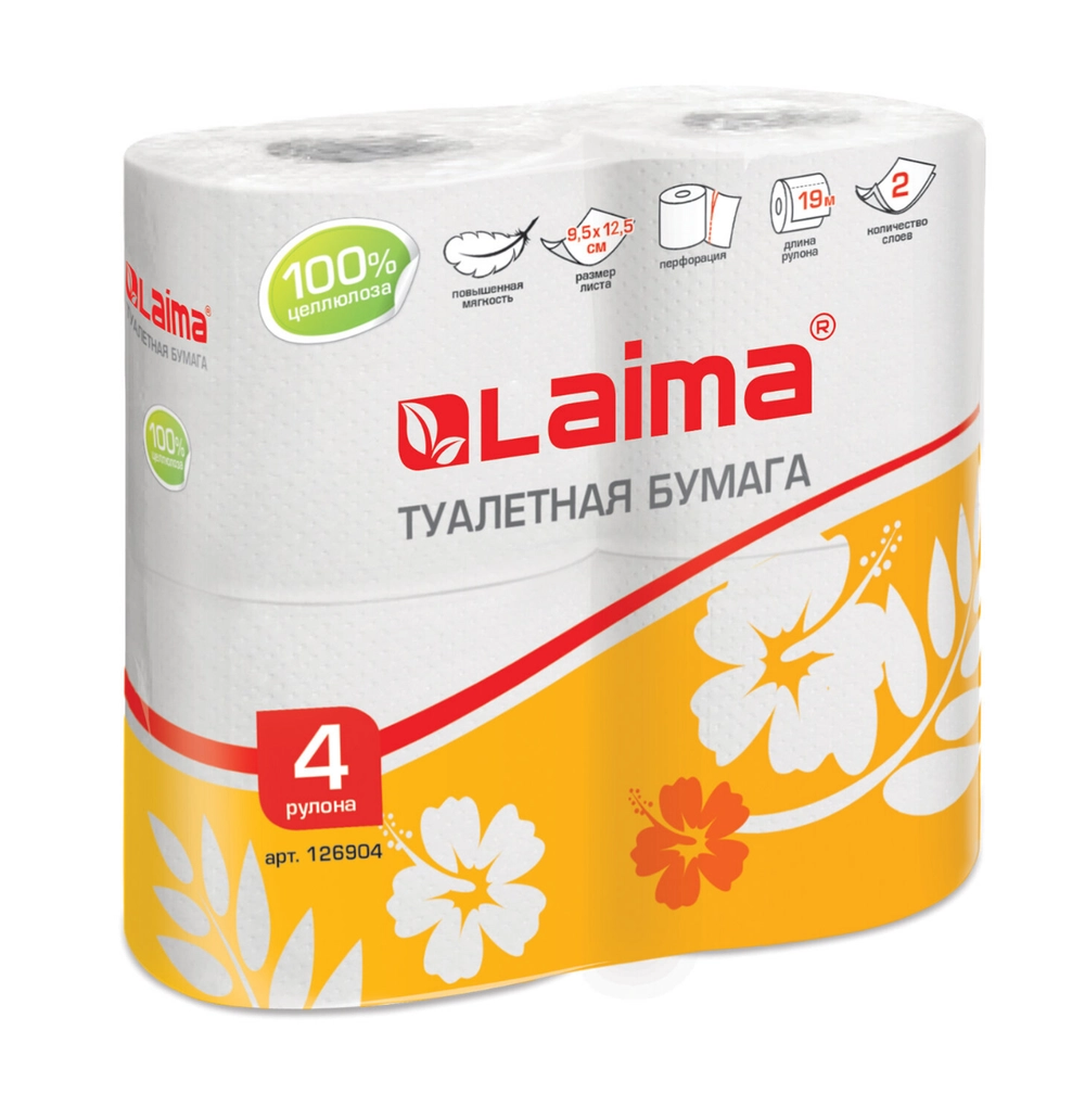 

Бумага туалетная Laima, слоев: 2, длина 19м, белый, 4шт, 0