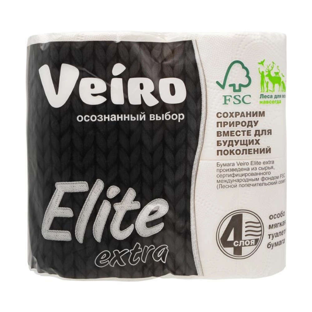 Бумага туалетная Veiro Extra, слоев: 4, длина 15м, белый, 4шт - фото 1