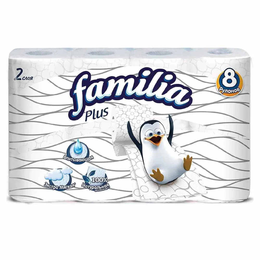 

Бумага туалетная Familia Plus, слоев: 2, длина 20м, белый, 8шт, 0