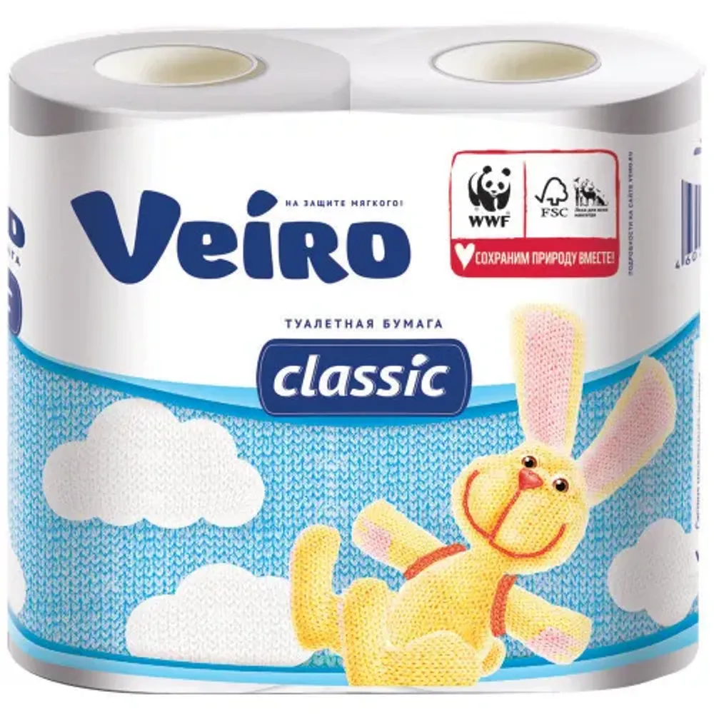 Бумага туалетная Veiro Classic, слоев: 2, белый, 4шт - фото 1