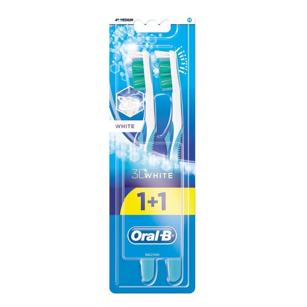 

Зубная щетка Oral-B 3D White Отбеливание, средняя, белый/голубой, 2шт, Отбеливание