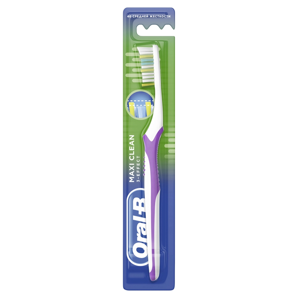 Зубная щетка Oral-B 3-Effect Maxi Clean, средняя, белый/фиолетовый, цвет белый/фиолетовый